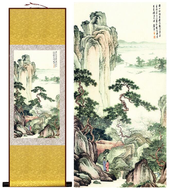 Chinese Art Scroll Painting Tangbohu Landscape Ancient Silk Picture Wall Ideas 13518-Chinese Style Finds™