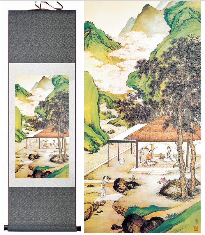 Chinese Art Scroll Painting Tangbohu Landscape Ancient Silk Picture Wall Ideas 13526-Chinese Style Finds™