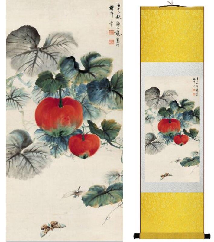 Chinese Art Scroll Painting Vegatable Ancient Silk Picture Wall Ideas 14242-Chinese Style Finds™