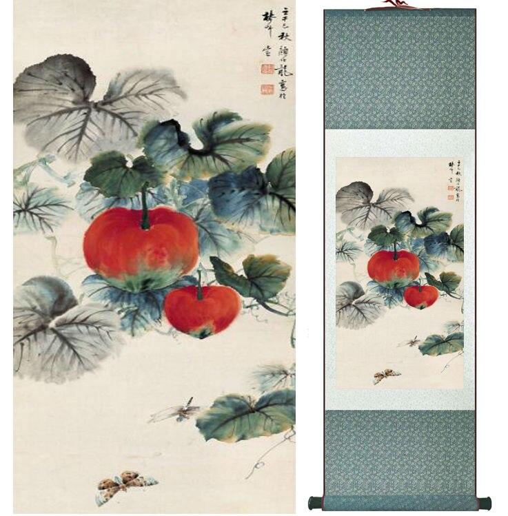 Chinese Art Scroll Painting Vegatable Ancient Silk Picture Wall Ideas 14242-Chinese Style Finds™