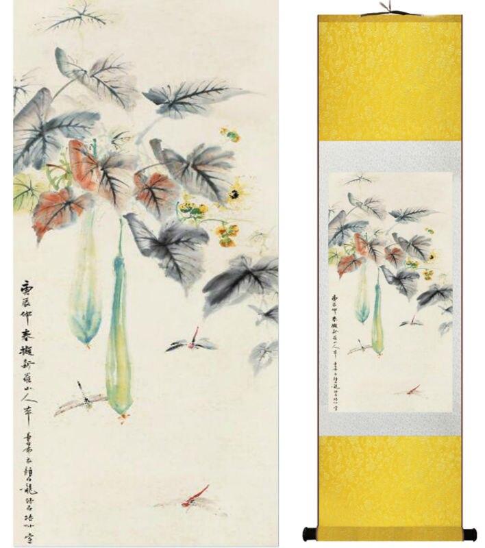 Chinese Art Scroll Painting Vegetable Ancient Silk Picture Wall Ideas 14258-Chinese Style Finds™