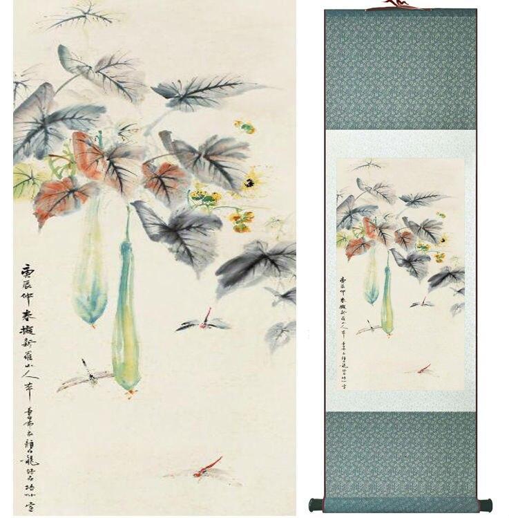 Chinese Art Scroll Painting Vegetable Ancient Silk Picture Wall Ideas 14258-Chinese Style Finds™