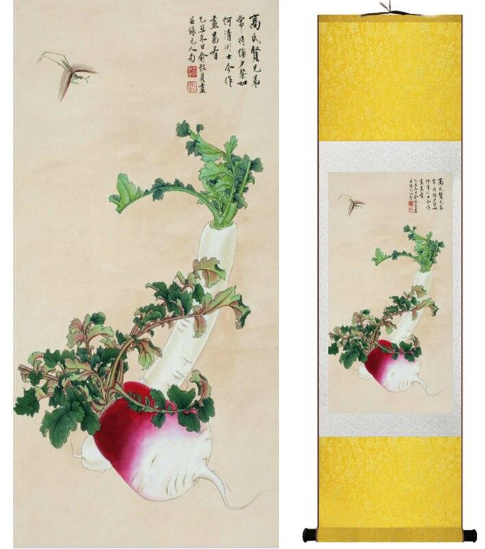 Chinese Art Scroll Painting Vegetables Ancient Silk Picture Wall Ideas 14090-Chinese Style Finds™