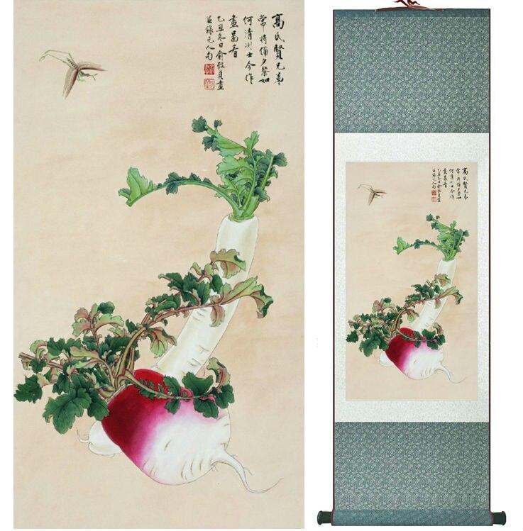 Chinese Art Scroll Painting Vegetables Ancient Silk Picture Wall Ideas 14090-Chinese Style Finds™