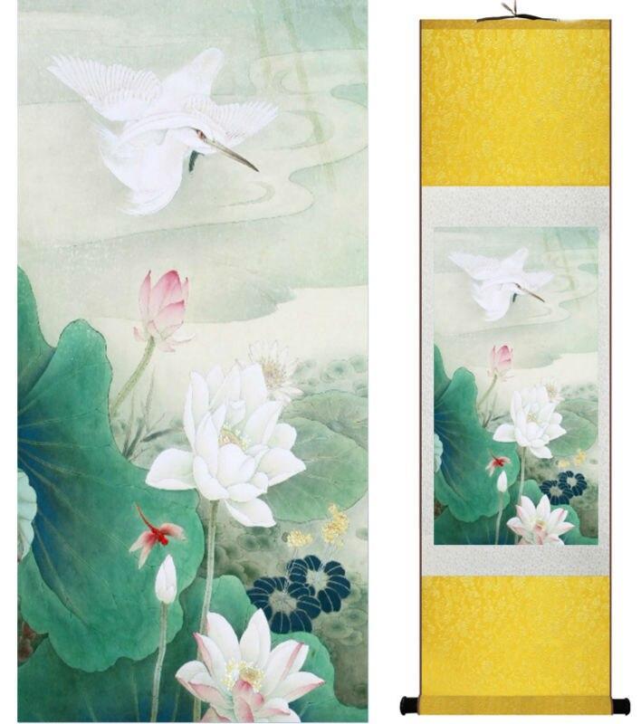 Chinese Art Scroll Painting Water Lily And Animal Birds Ancient Silk Picture Wall Ideas 13790-Chinese Style Finds™