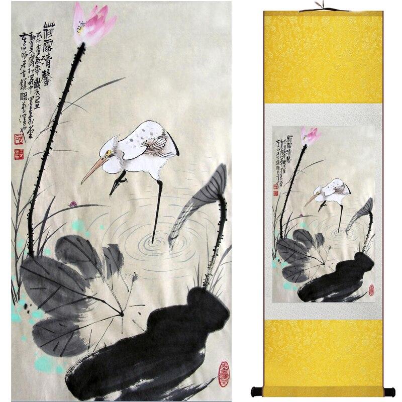 Chinese Art Scroll Painting Water Lily Flower Ancient Silk Picture Wall Ideas 16448-Chinese Style Finds™