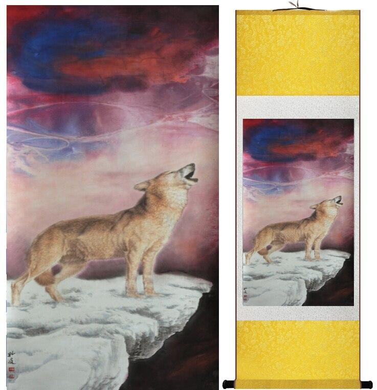 Chinese Art Scroll Painting Wolf Ancient Silk Picture Wall Ideas 12682-Chinese Style Finds™