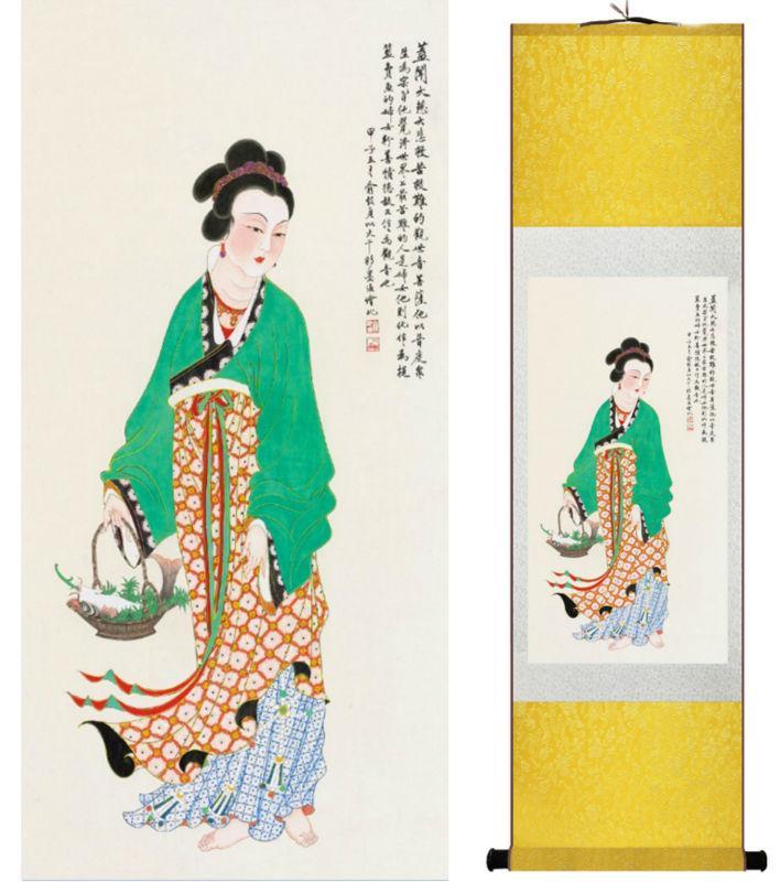 Chinese Art Scroll Painting Woman Ancient Silk Picture Wall Ideas 14106-Chinese Style Finds™