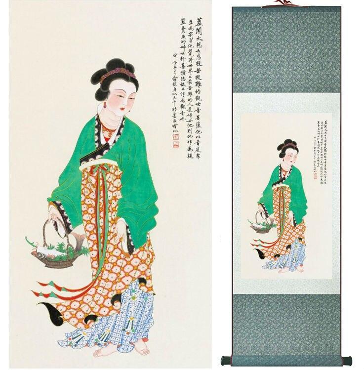 Chinese Art Scroll Painting Woman Ancient Silk Picture Wall Ideas 14106-Chinese Style Finds™