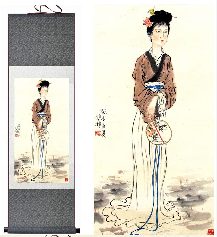 Chinese Art Scroll Painting Women Zhao Jun Chu Sai Ancient Silk Picture Wall Ideas 12070-Chinese Style Finds™