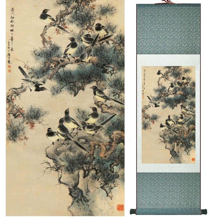 Chinese Art Scroll Painting Yanbolong Animal Birds Ancient Silk Picture Wall Ideas 14714-Chinese Style Finds™