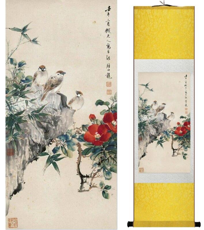 Chinese Art Scroll Painting Yanbolong Animal Birds And Flowers Ancient Silk Picture Wall Ideas 14294-Chinese Style Finds™