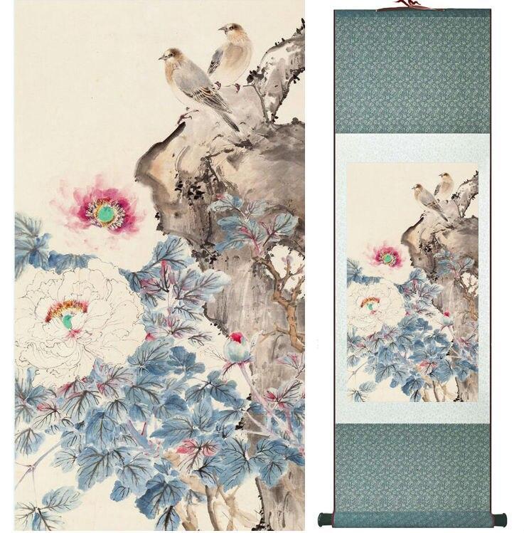 Chinese Art Scroll Painting Yanbolong Bird And Flower Ancient Silk Picture Wall Ideas 14346-Chinese Style Finds™