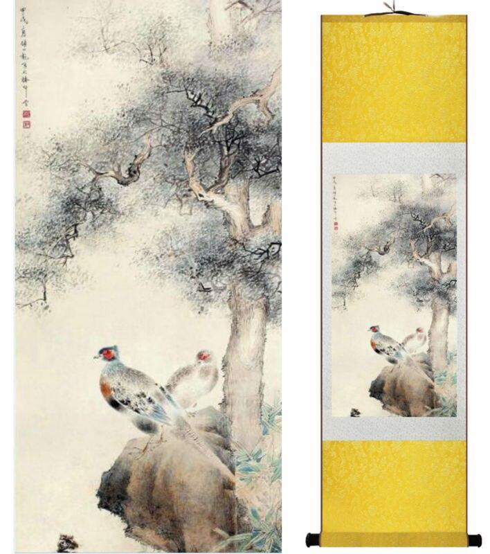 Chinese Art Scroll Painting Yanbolong Bird And Flower Ancient Silk Picture Wall Ideas 14754-Chinese Style Finds™