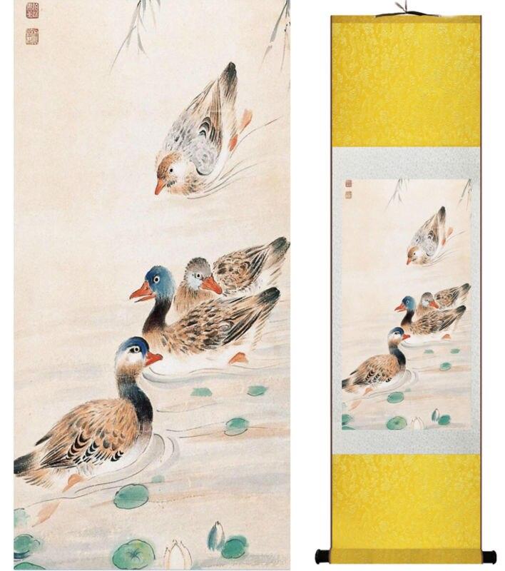 Chinese Art Scroll Painting Yanbolong Ducks Ancient Silk Picture Wall Ideas 14778-Chinese Style Finds™