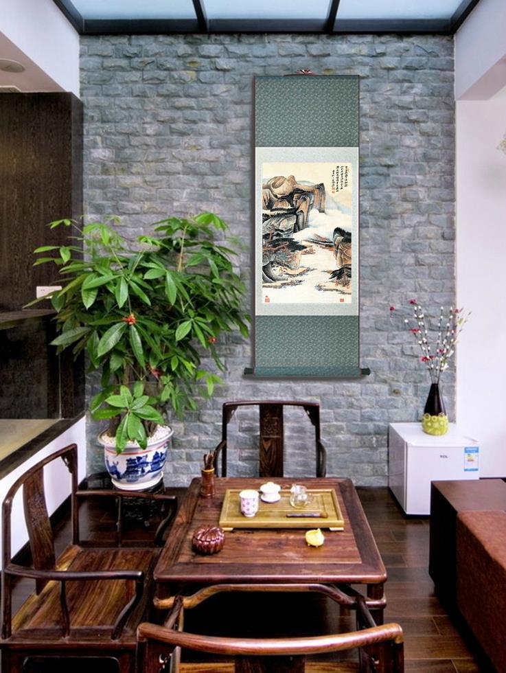 Chinese Art Scroll Painting Zhangdaqian Landscape Ancient Silk Picture Wall Ideas 10714-Chinese Style Finds™