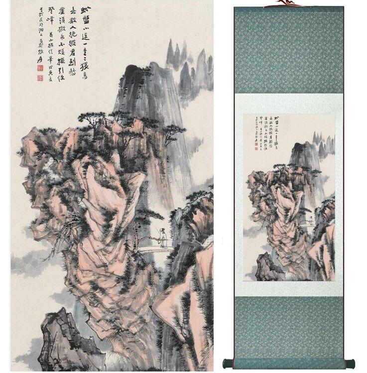 Chinese Art Scroll Painting Zhangdaqian Mountain And River Landscape Ancient Silk Picture Wall Ideas 14370-Chinese Style Finds™