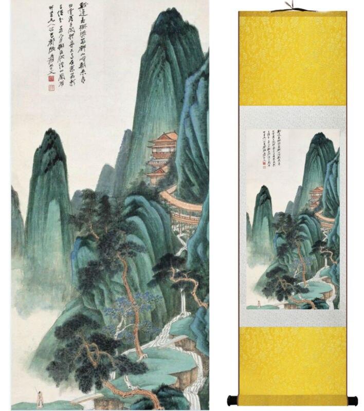 Chinese Art Scroll Painting Zhangdaqian Mountain And River Landscape Ancient Silk Picture Wall Ideas 14374-Chinese Style Finds™