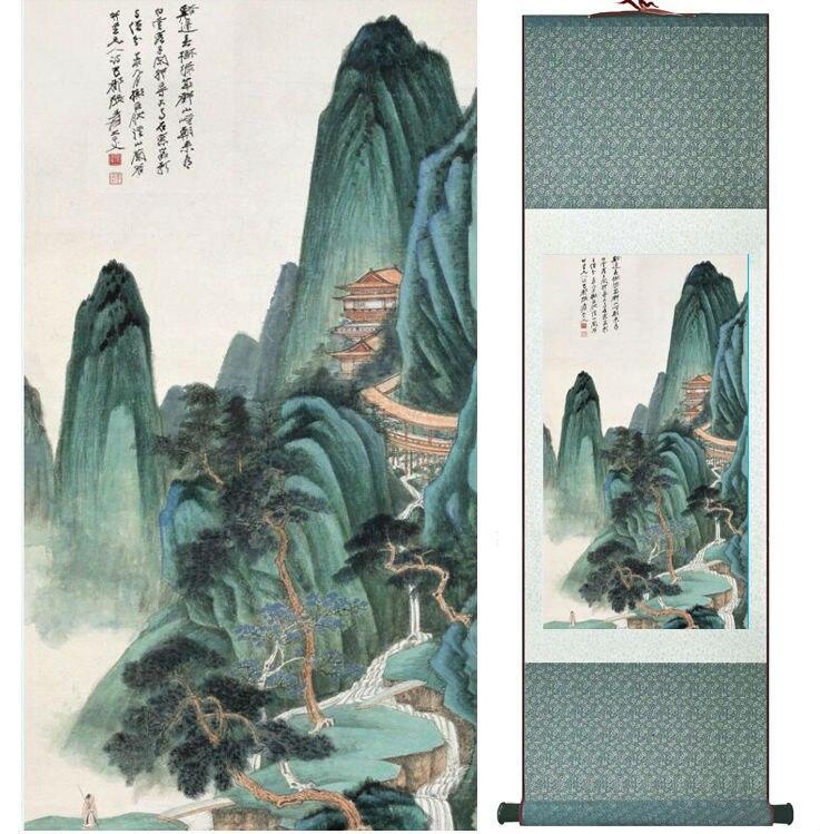 Chinese Art Scroll Painting Zhangdaqian Mountain And River Landscape Ancient Silk Picture Wall Ideas 14374-Chinese Style Finds™