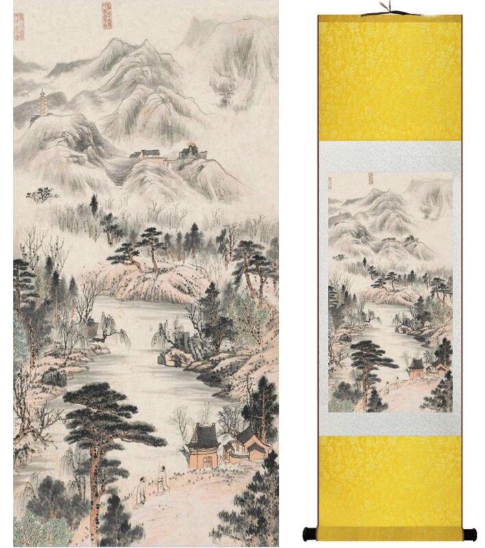 Chinese Art Scroll Painting Zhangdaqian Mountain And River Landscape Ancient Silk Picture Wall Ideas 14378-Chinese Style Finds™