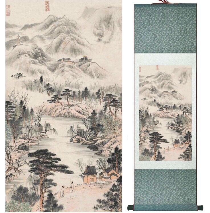 Chinese Art Scroll Painting Zhangdaqian Mountain And River Landscape Ancient Silk Picture Wall Ideas 14378-Chinese Style Finds™