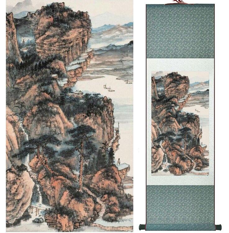 Chinese Art Scroll Painting Zhangdaqian Mountain And River Landscape Ancient Silk Picture Wall Ideas 14386-Chinese Style Finds™