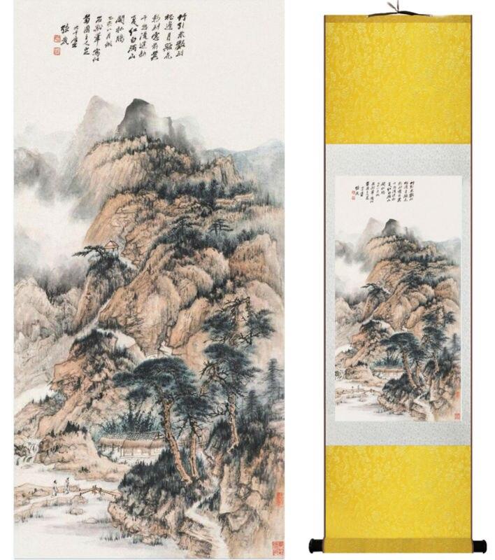 Chinese Art Scroll Painting Zhangdaqian Mountain And River Landscape Ancient Silk Picture Wall Ideas 14390-Chinese Style Finds™