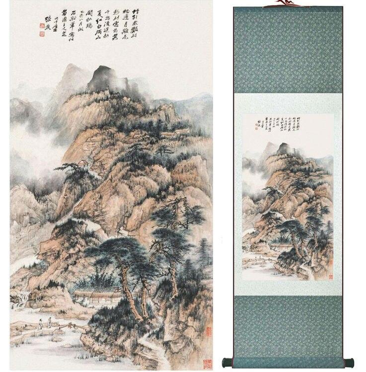 Chinese Art Scroll Painting Zhangdaqian Mountain And River Landscape Ancient Silk Picture Wall Ideas 14390-Chinese Style Finds™