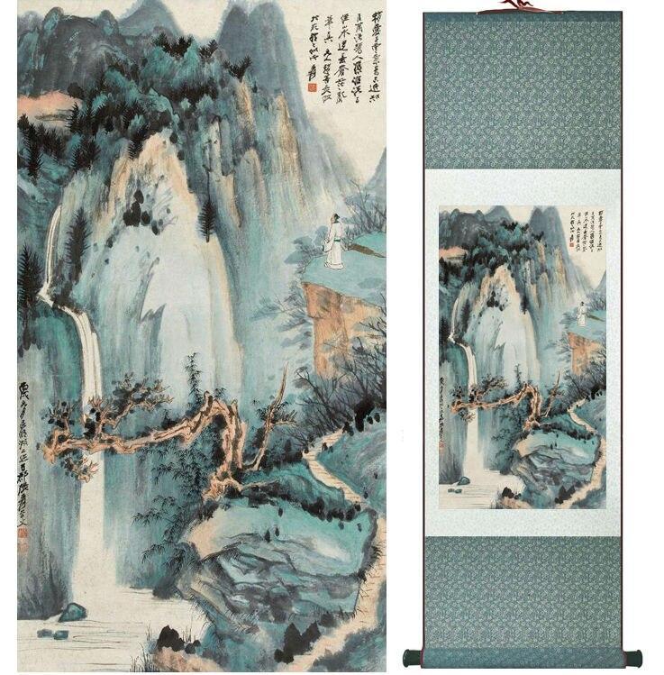 Chinese Art Scroll Painting Zhangdaqian Mountain And River Landscape Ancient Silk Picture Wall Ideas 14394-Chinese Style Finds™