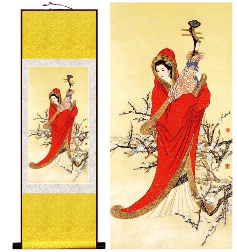 Chinese Art Scroll Painting Zhao Jun Chu Sai Pretty Girls Beautiful Women Ancient Silk Picture Wall Ideas 12838-Chinese Style Finds™