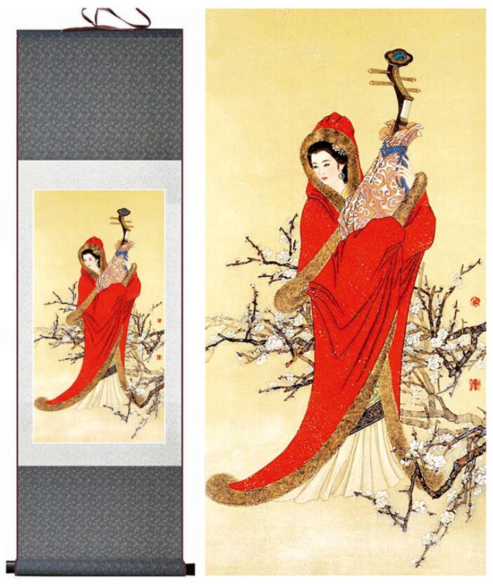 Chinese Art Scroll Painting Zhao Jun Chu Sai Pretty Girls Beautiful Women Ancient Silk Picture Wall Ideas 12838-Chinese Style Finds™