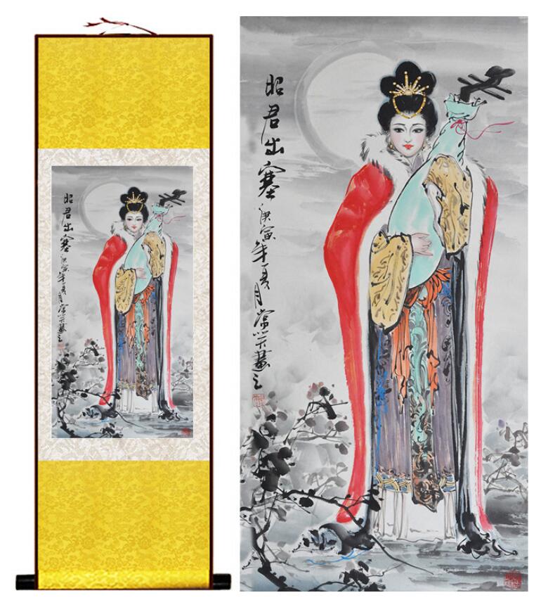 Chinese Art Scroll Painting Zhao Jun Chu Sai Pretty Girls Beautiful Women Ancient Silk Picture Wall Ideas 12842-Chinese Style Finds™