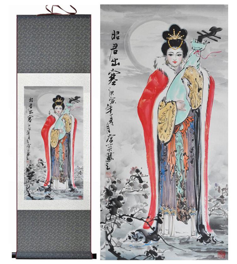 Chinese Art Scroll Painting Zhao Jun Chu Sai Pretty Girls Beautiful Women Ancient Silk Picture Wall Ideas 12842-Chinese Style Finds™