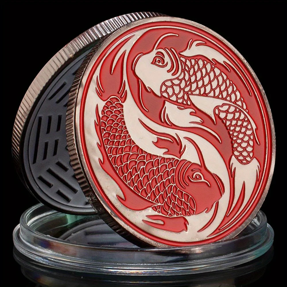 Chinese Lucky Coin Fancy Carp Decorations Koi Souvenirs and Gift Ideas silvery Plated Room Decor Commemorative Coins Wishing Coin 1637-Chinese Style Finds™