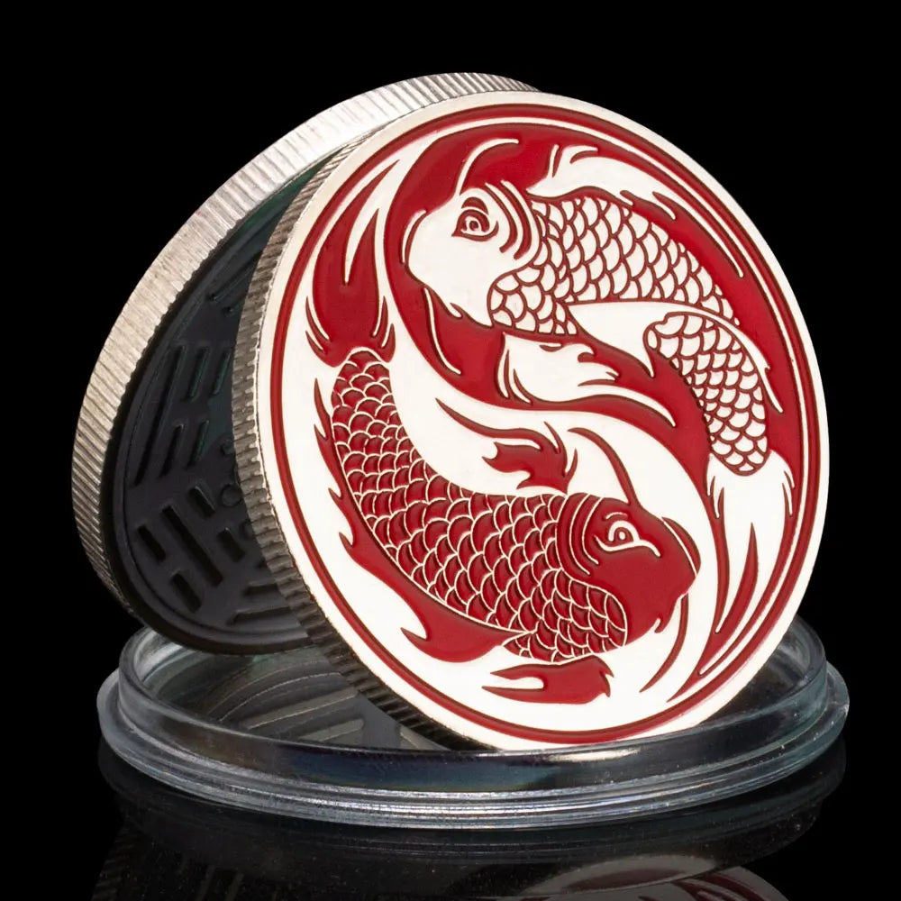 Chinese Lucky Coin Fancy Carp Decorations Koi Souvenirs and Gift Ideas silvery Plated Room Decor Commemorative Coins Wishing Coin 1637-Chinese Style Finds™