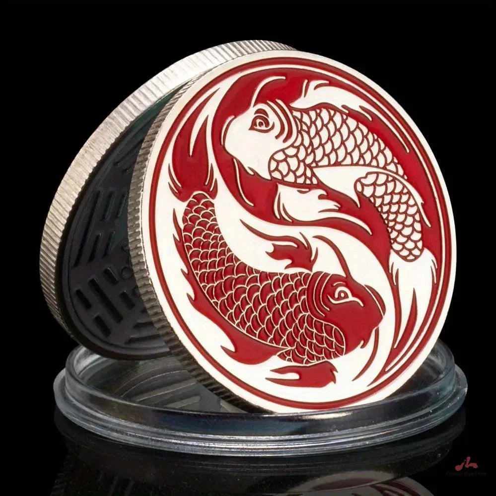 Chinese Lucky Coin Fancy Carp Decorations Koi Souvenirs and Gift Ideas silvery Plated Room Decor Commemorative Coins Wishing Coin 1637-Chinese Style Finds™