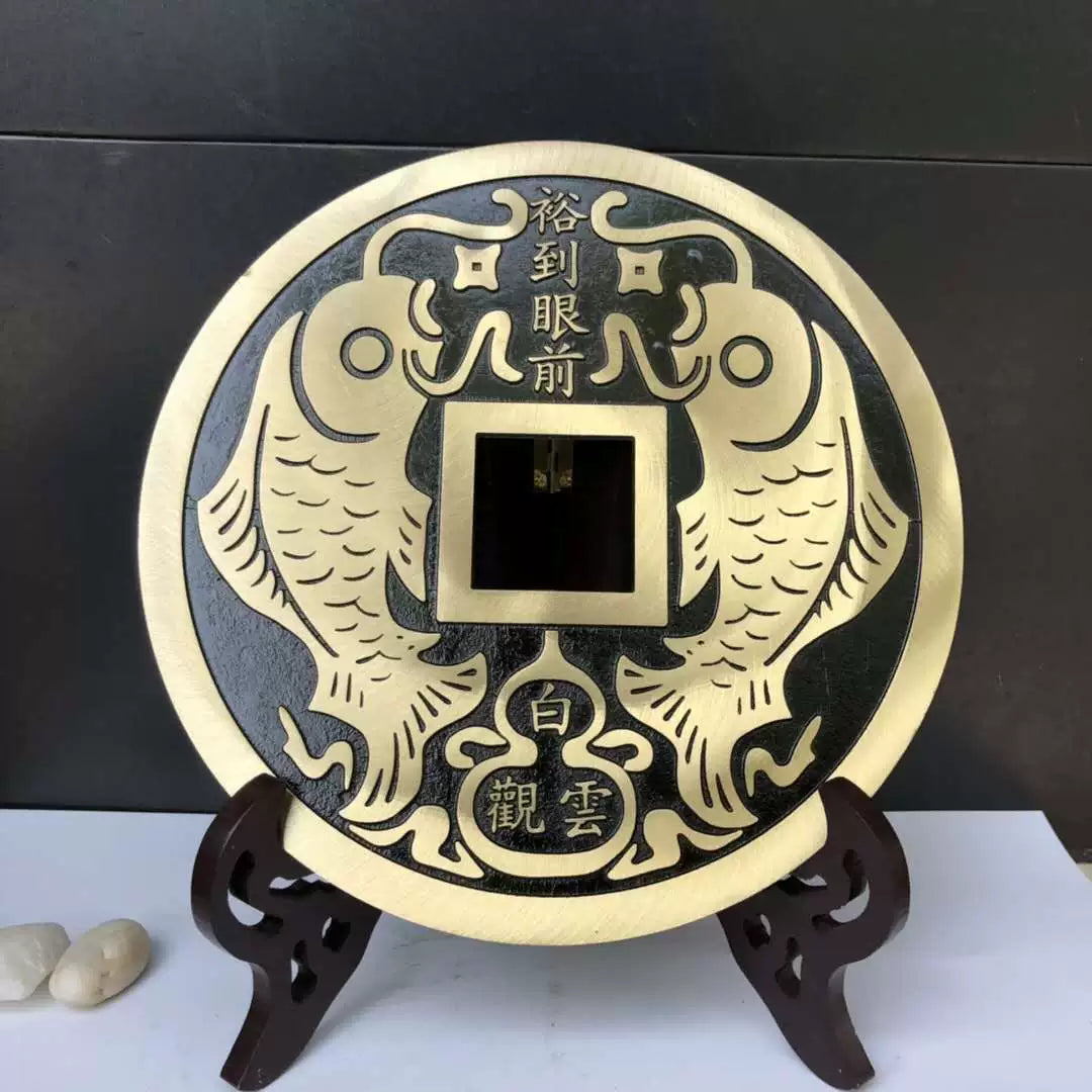 Chinese Money And Treasures Fengshui Coins Large Size Inviting Wealth Antique Copper Coin Plate Crafts For Business Feng Shui 招财进宝 2453-Chinese Style Finds™