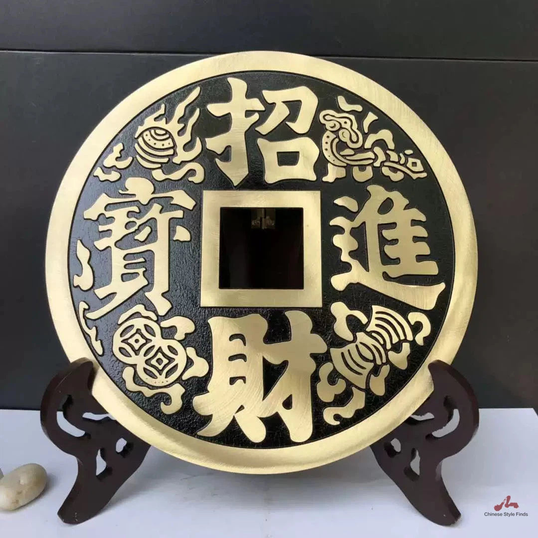 Chinese Money And Treasures Fengshui Coins Large Size Inviting Wealth Antique Copper Coin Plate Crafts For Business Feng Shui 招财进宝 2453-Chinese Style Finds™