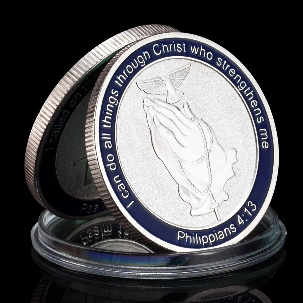 Christian Souvenir Gift Prayer Coin Philippians Psalm Cross Silvery Plated Collectible Commemorative Coin Praying Coin 1115-Chinese Style Finds™