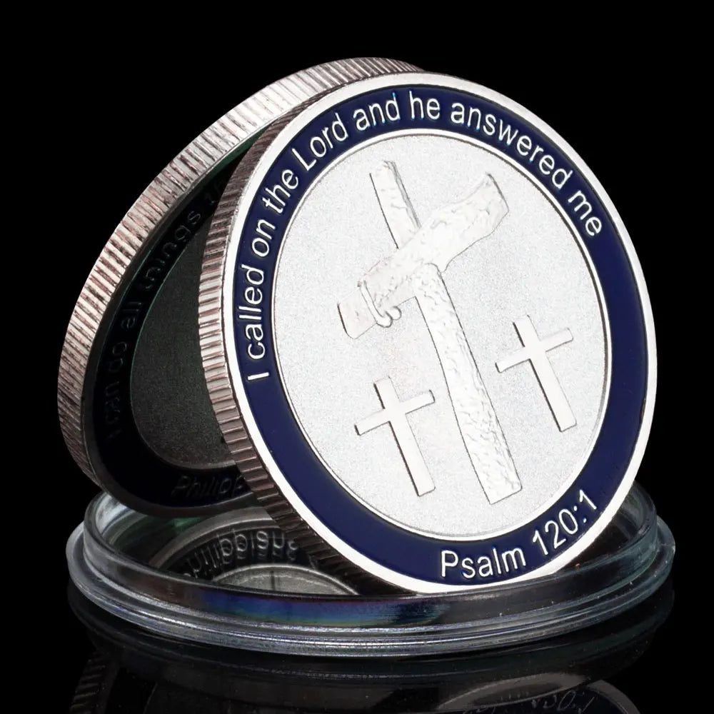 Christian Souvenir Gift Prayer Coin Philippians Psalm Cross Silvery Plated Collectible Commemorative Coin Praying Coin 1115-Chinese Style Finds™