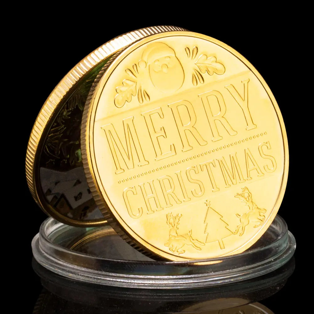 Christmas Decorations Merry Christmas and Happy New Year Santa Claus Wishing Coins Golden Plated Commemorative Coin 1485-Chinese Style Finds™