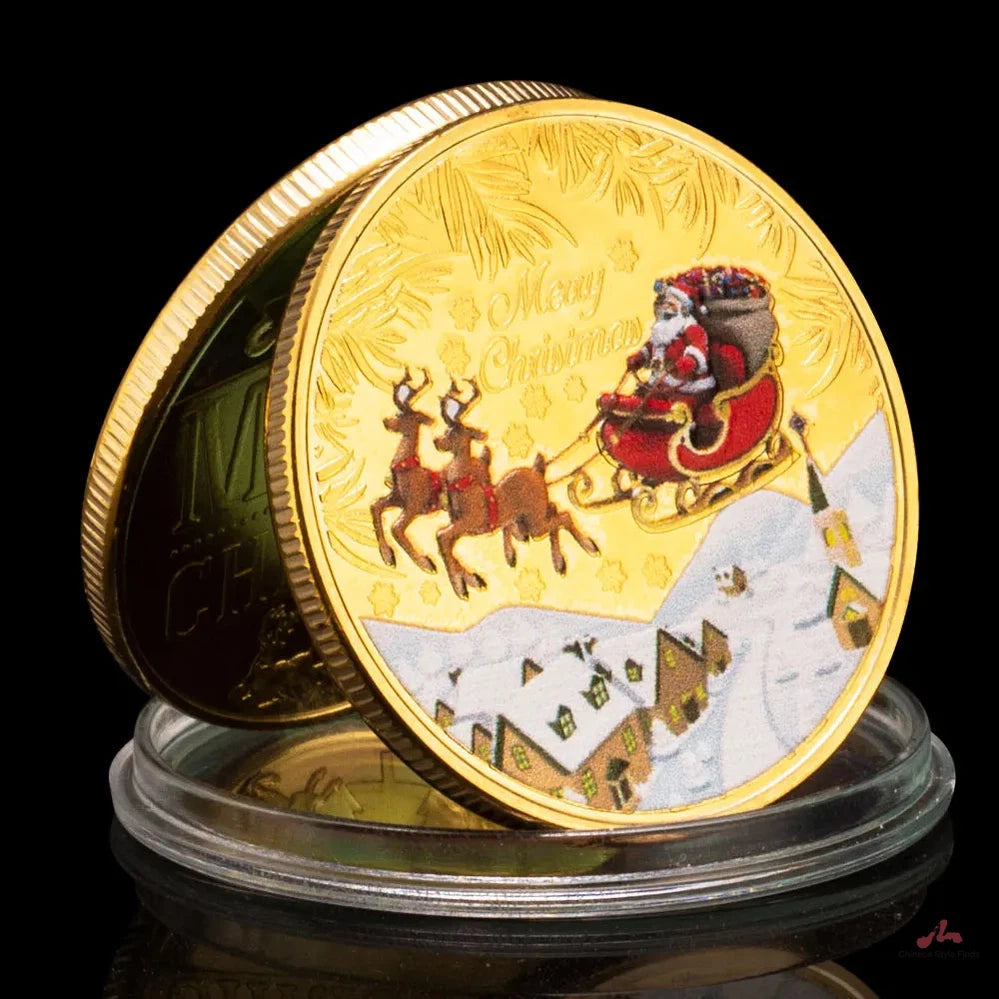 Christmas Decorations Merry Christmas and Happy New Year Santa Claus Wishing Coins Golden Plated Commemorative Coin 1485-Chinese Style Finds™