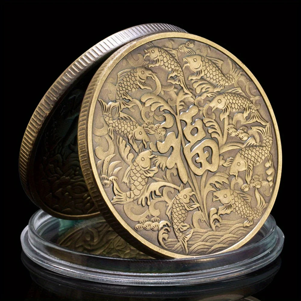 Collection Chinese Coins Koi Fish Good Luck To You Collectible Retro Bronze Coin Lucky Mascot Commemorative Souvenir Gift 1594-Chinese Style Finds™