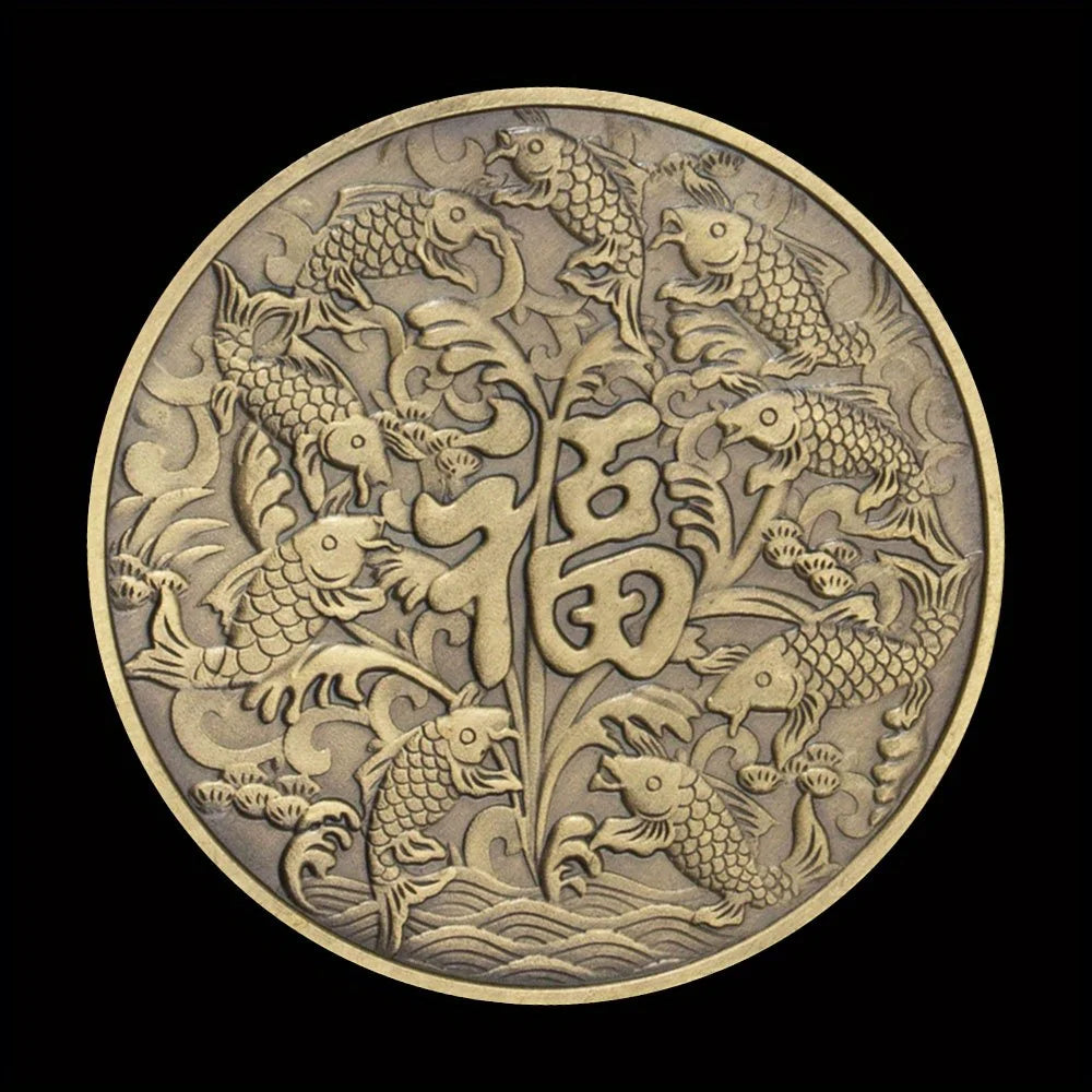 Collection Chinese Coins Koi Fish Good Luck To You Collectible Retro Bronze Coin Lucky Mascot Commemorative Souvenir Gift 1594-Chinese Style Finds™