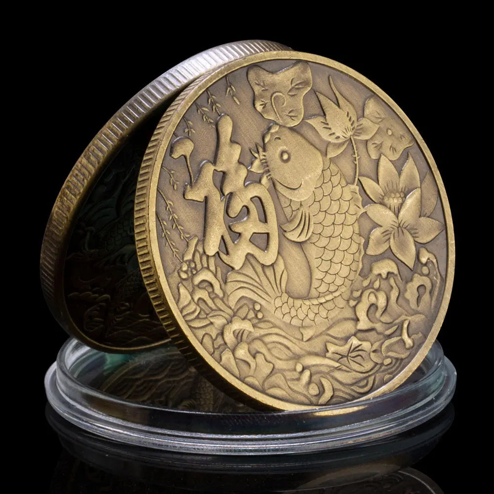 Collection Chinese Coins Koi Fish Good Luck To You Collectible Retro Bronze Coin Lucky Mascot Commemorative Souvenir Gift 1594-Chinese Style Finds™