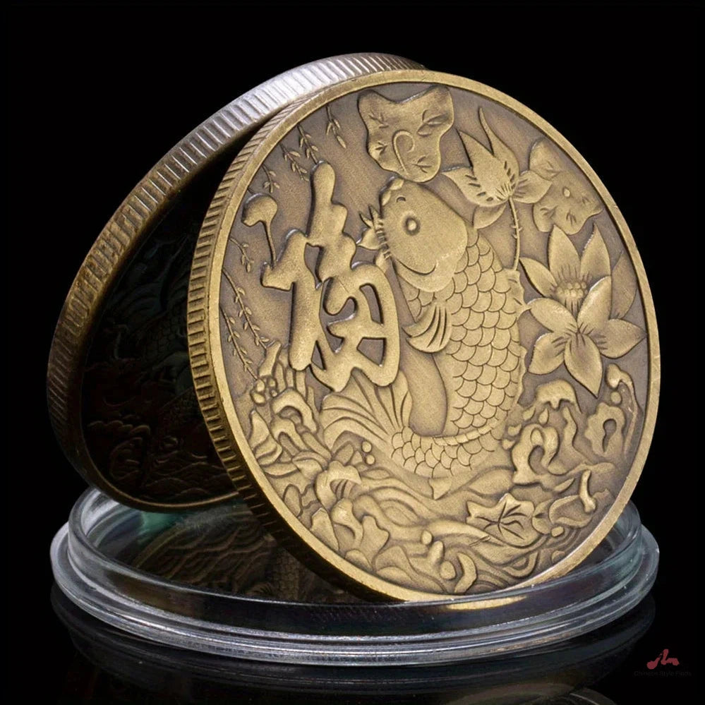 Collection Chinese Coins Koi Fish Good Luck To You Collectible Retro Bronze Coin Lucky Mascot Commemorative Souvenir Gift 1594-Chinese Style Finds™