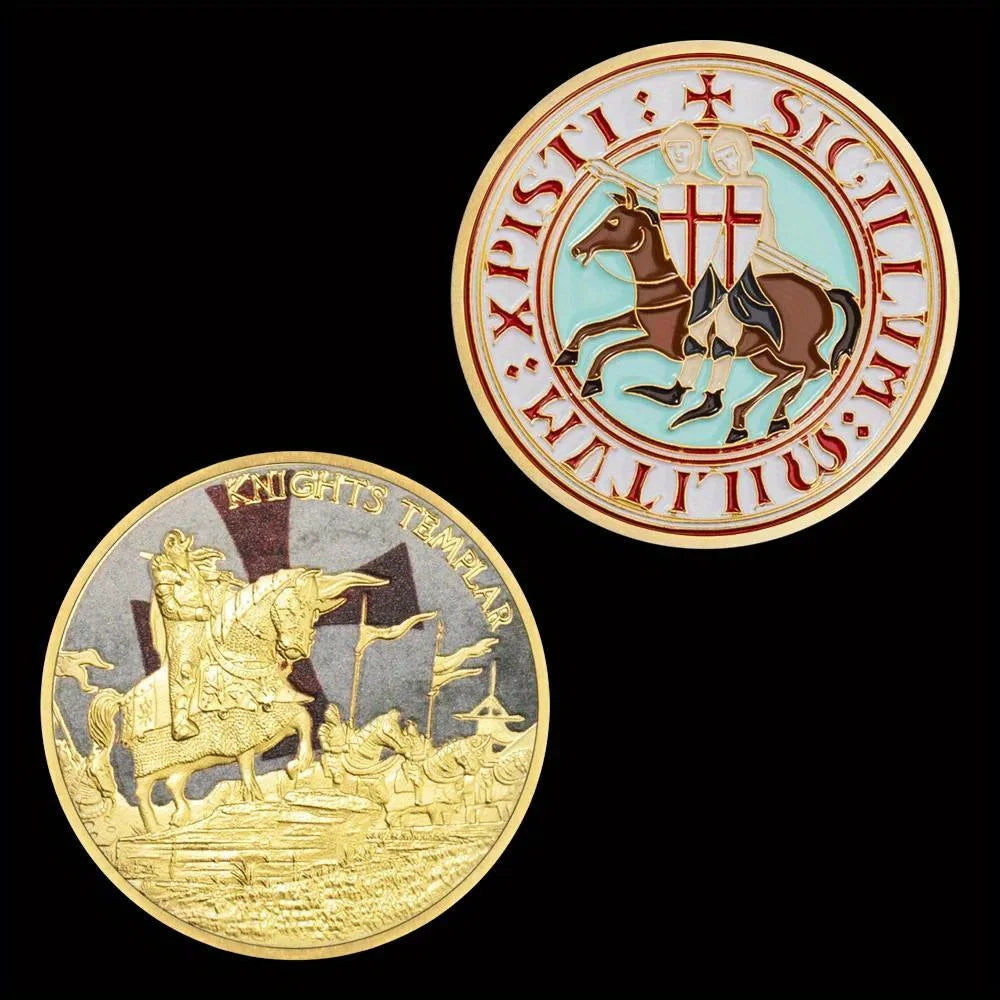 Color Printing Commemorative Coin Knight Templar The Crusades Challenge Coin Christian Souvenirs and Gift Ideas 1645-Chinese Style Finds™