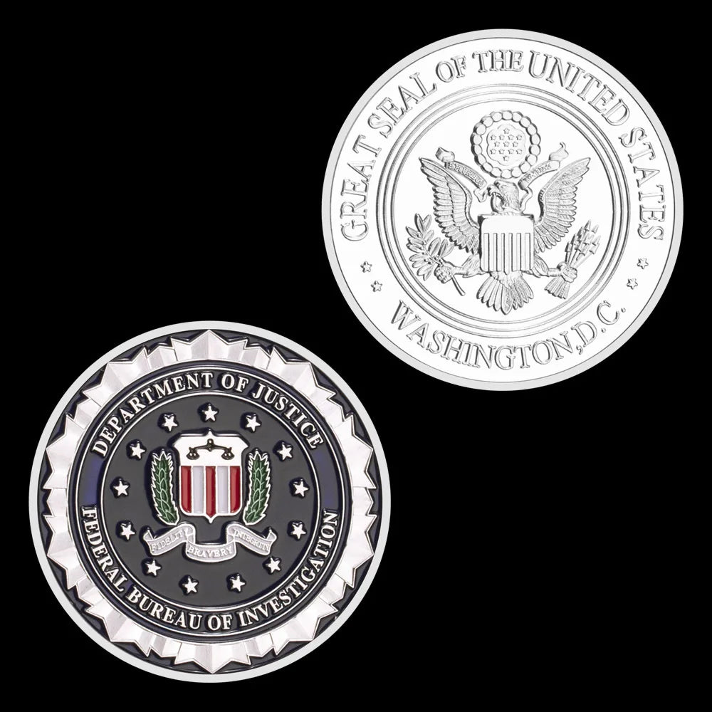 Department of Justice Federal Bureau of Investigation Souvenir Challenge Coin Commemorative Coin Collectible Sliver Plated Coin 1085-Chinese Style Finds™