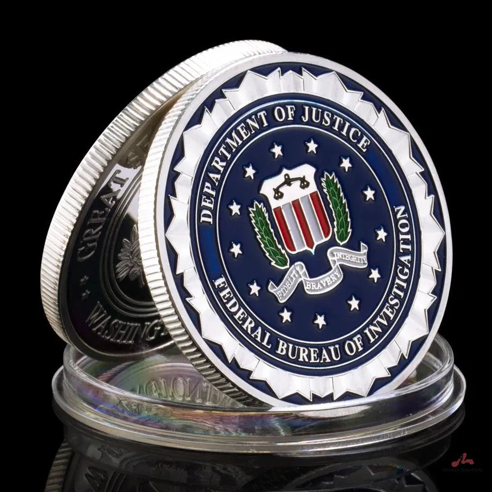 Department of Justice Federal Bureau of Investigation Souvenir Challenge Coin Commemorative Coin Collectible Sliver Plated Coin 1085-Chinese Style Finds™