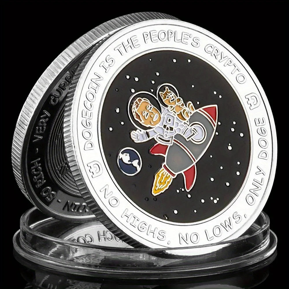 Dogecoin Cryptocurrency Coin Musk and Doge To The Moon Collectible Physical Crypto Coin Golden Plated Commemorative Coin 1580-Chinese Style Finds™